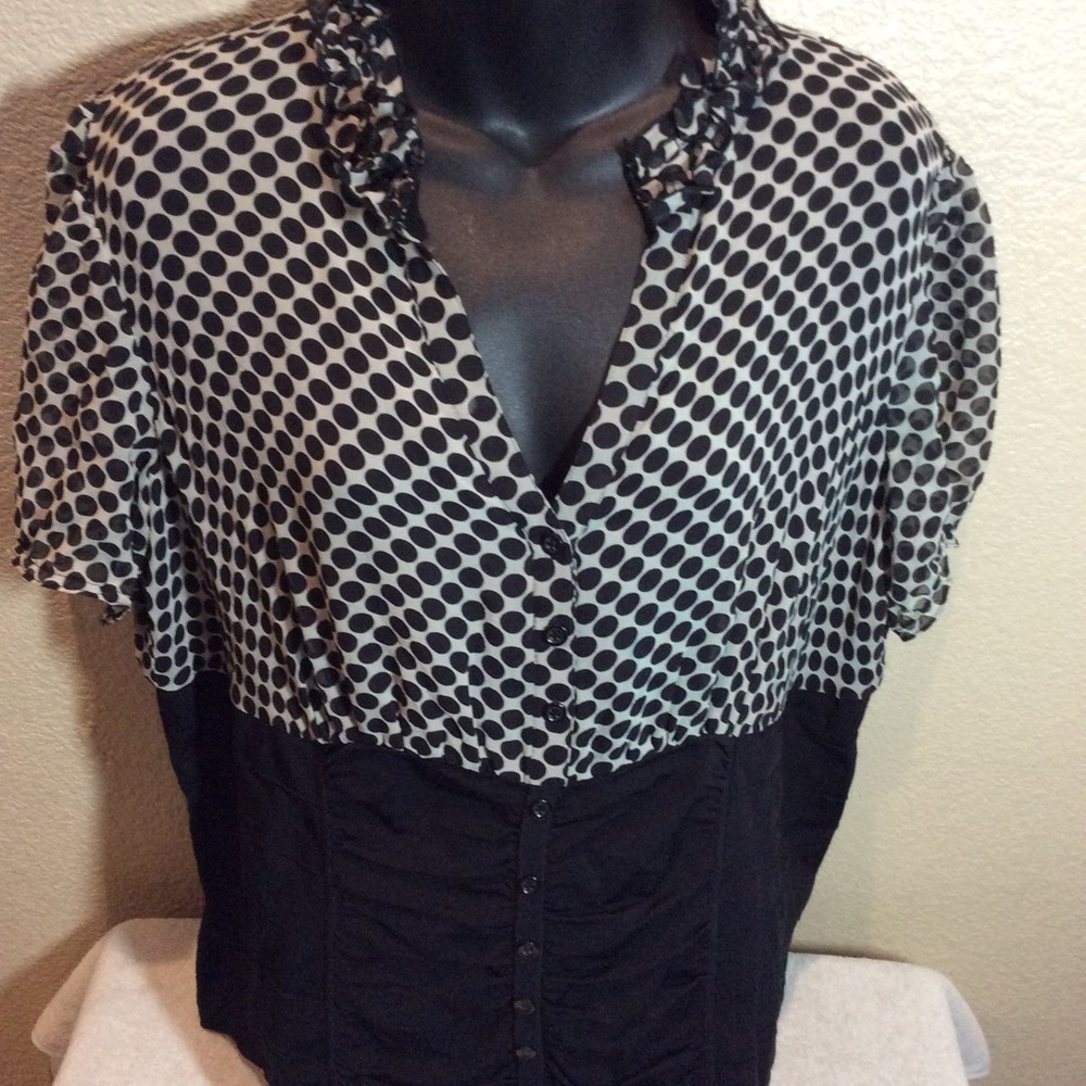 INC Polka Dot Top Plus size 18W black and white
